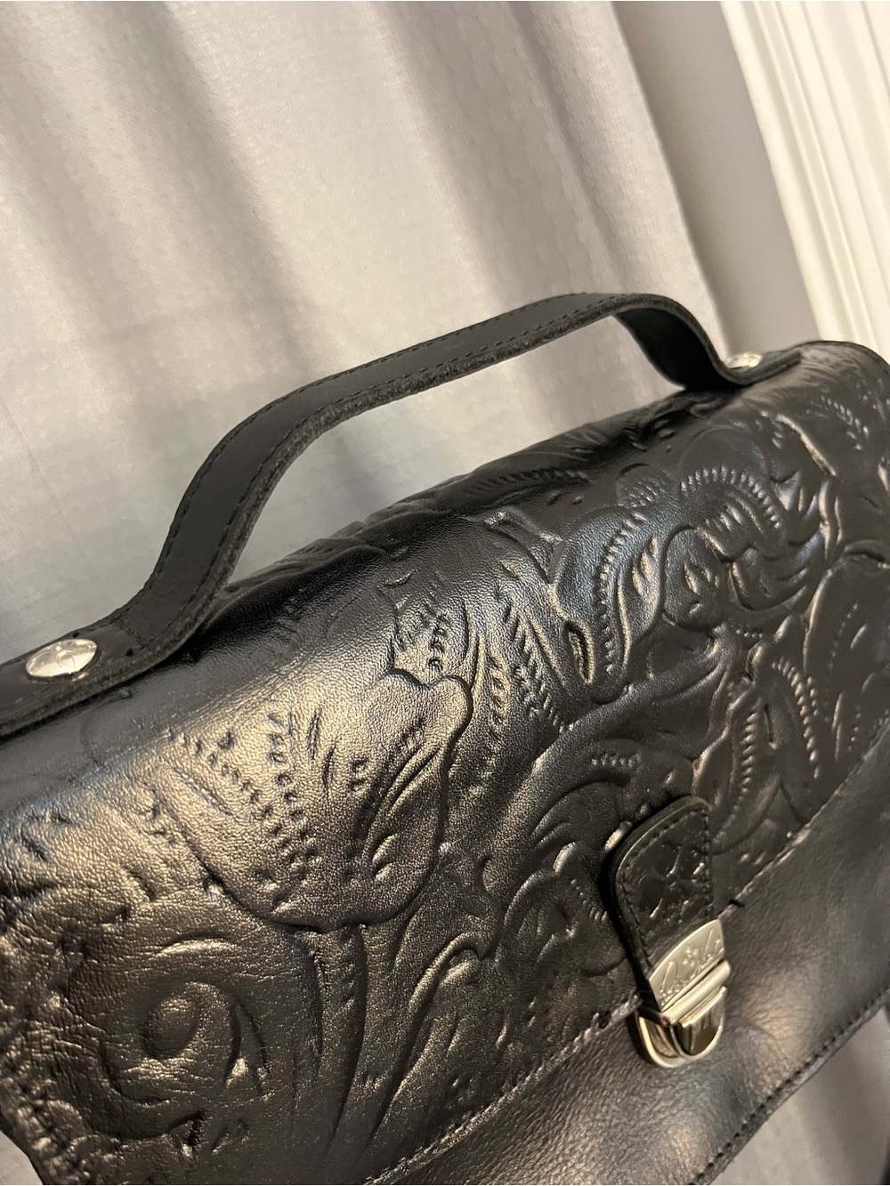 Patricia Nash Black Embossed Leather Satchel Crossbody - Picture 6 of 9